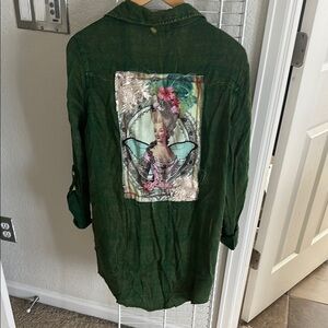 The Nu Vintage  ,soft Green Button-Up Shirt acid wash
